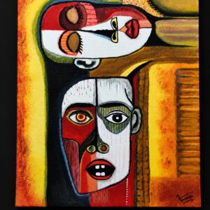 red yellow abstract faces